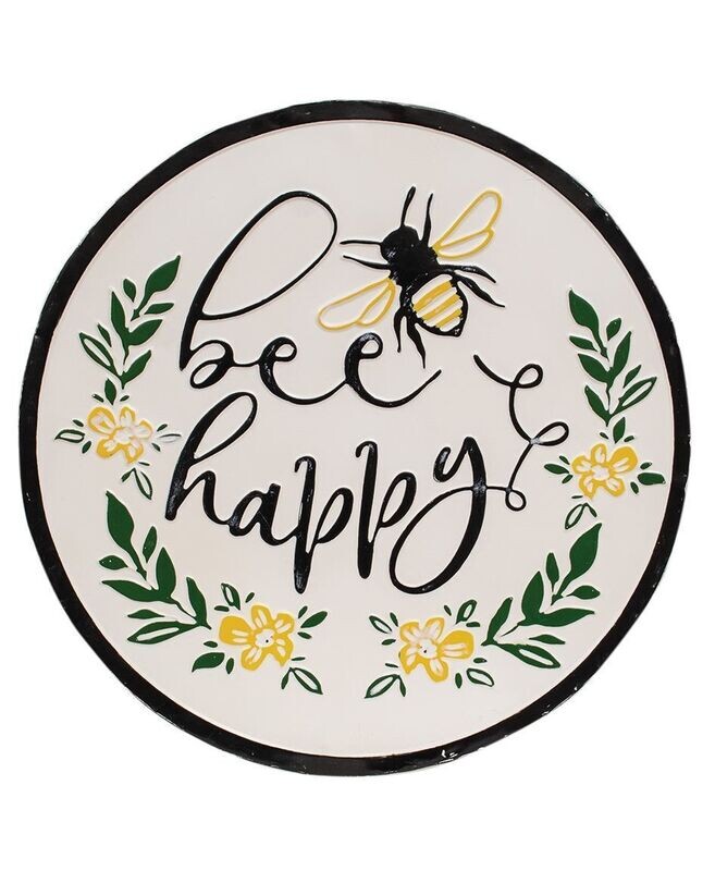 "Bee Happy" Distressed Enamel Sign