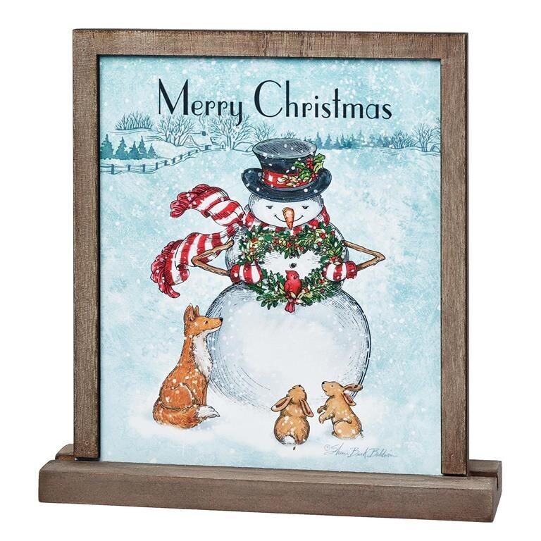 "Merry Christmas" Snowman Plaque on Base