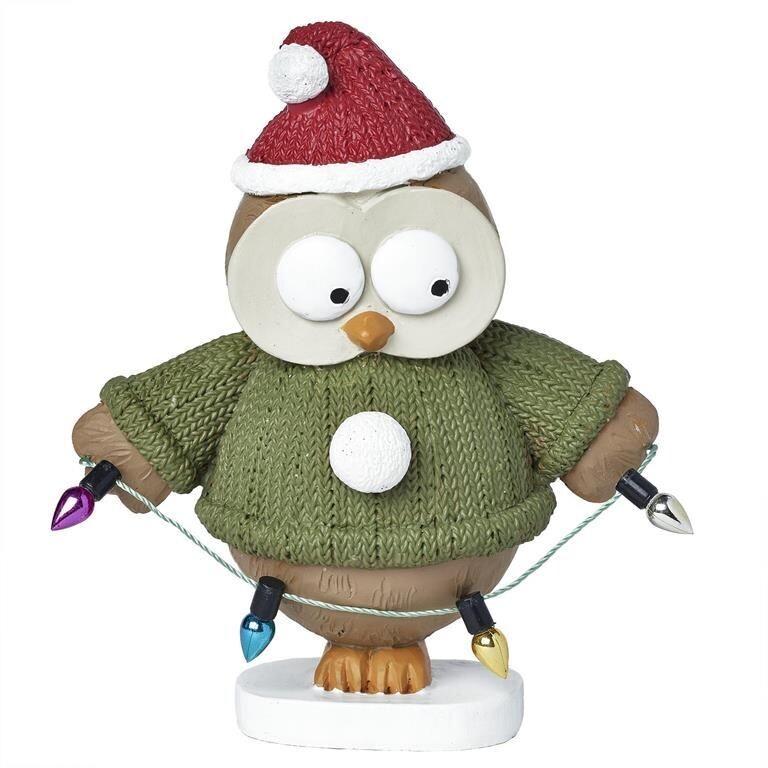 Owl in Santa Cap w/ Lights