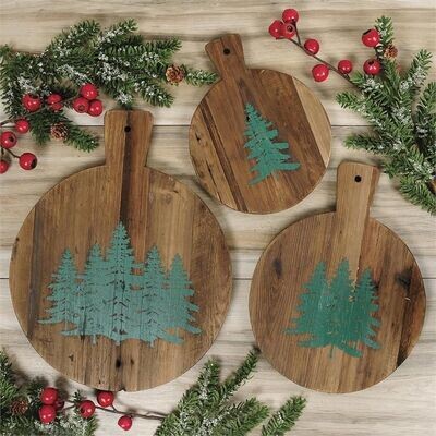 Recycled Wood Bread Board w/ Painted Pine Trees
