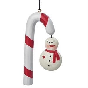 Candy Cane w/ Snowman Ornament
