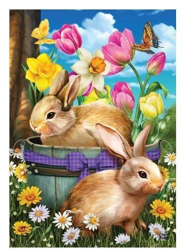 Spring Bunny Basket Garden Flag