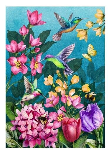 Springtime Hummingbird House Flag