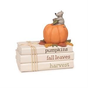 Fall Stacked Books w/ Pumpkin & Mouse