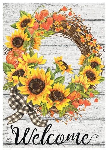 Sunflower Fall Wreath Garden Flag