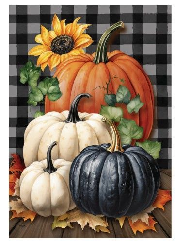 Fall Checkered Pumpkins Garden Flag
