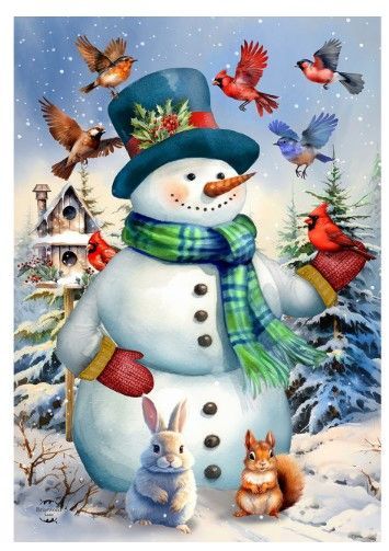 Snowman & Birds Garden Flag