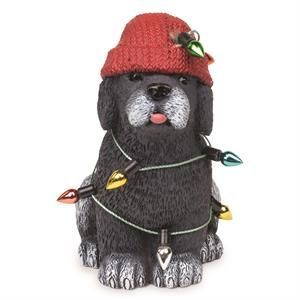 Black Dog Wrapped in Christmas Lights