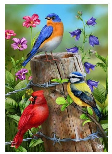 Fence Post Birds Garden Flag