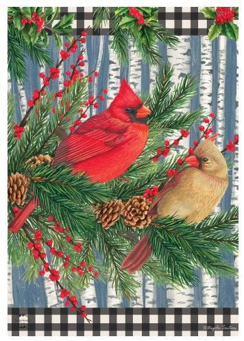 Winter Birch Tree Cardinals Garden Flag
