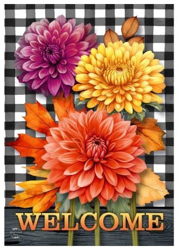 Checkered Mums Garden Flag