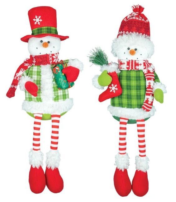 Peppermint Plaid Snowman Dangle-Leg