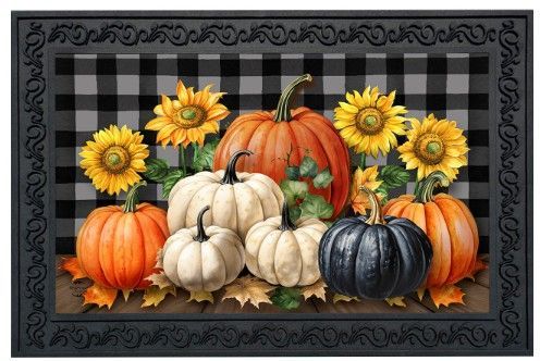 Checked Pumpkins & Sunflowers Doormat
