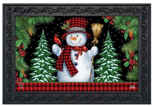Red Checkered Snowman Doormat