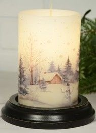 6" Snowy Log Cabin Candle Sleeve