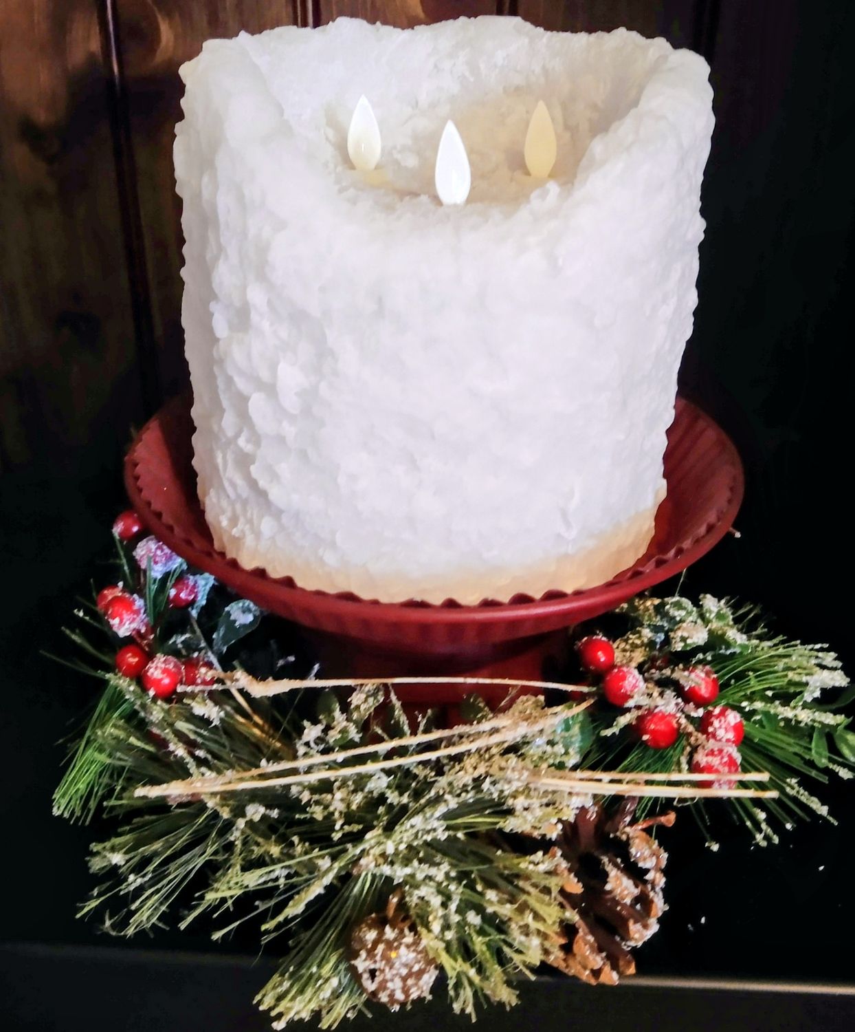 Bumpy White 3-Wick Moving Flame LED Candle