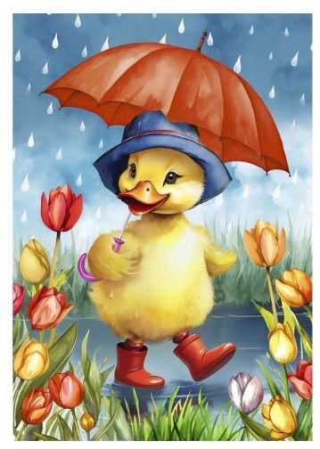 Rainy Day Duckling Garden Flag