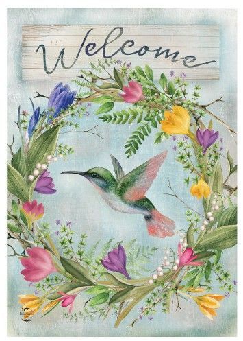 Hummingbird Wreath Garden Flag
