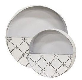 Whitewashed Galvanized Fleur de Lis Wall Pocket