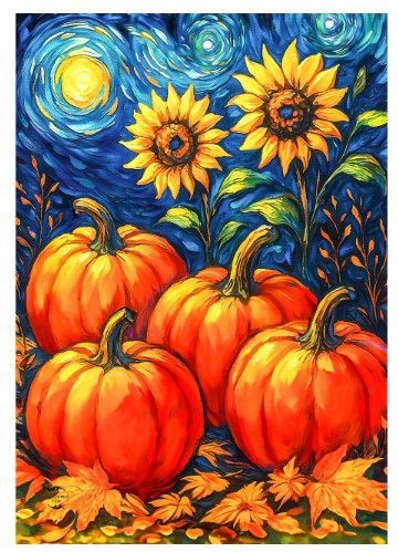 Starry Night Pumpkins Garden Flag