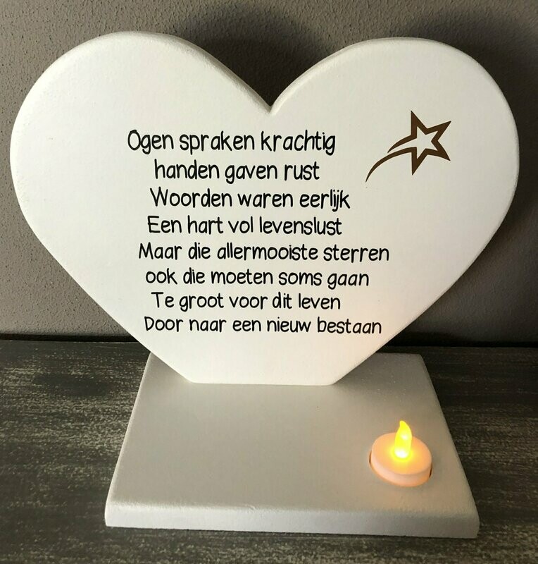 tekstbord hart met een kaarsje