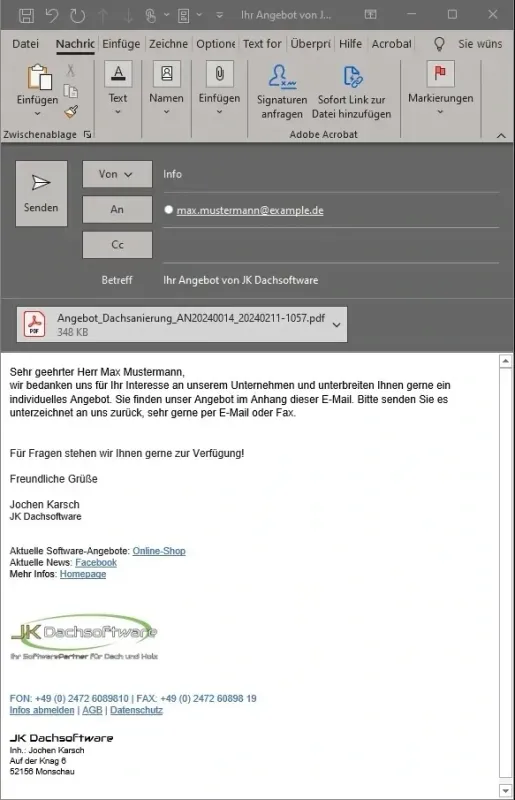 Outlook-Vorlagen für smartDach 2027