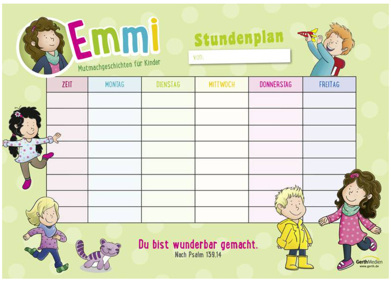 Stundenplan für die Grundschule von Emmi und ihre Freunde