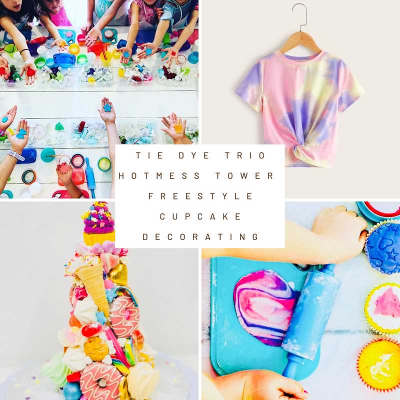 Tie Dye Trio, Hotmess Tower, & Freestyle Cupcakes  (Age 5+) - All Day Kids School Holiday Workshop - Tuesday 1 October 2024 (9.30am - 3pm)