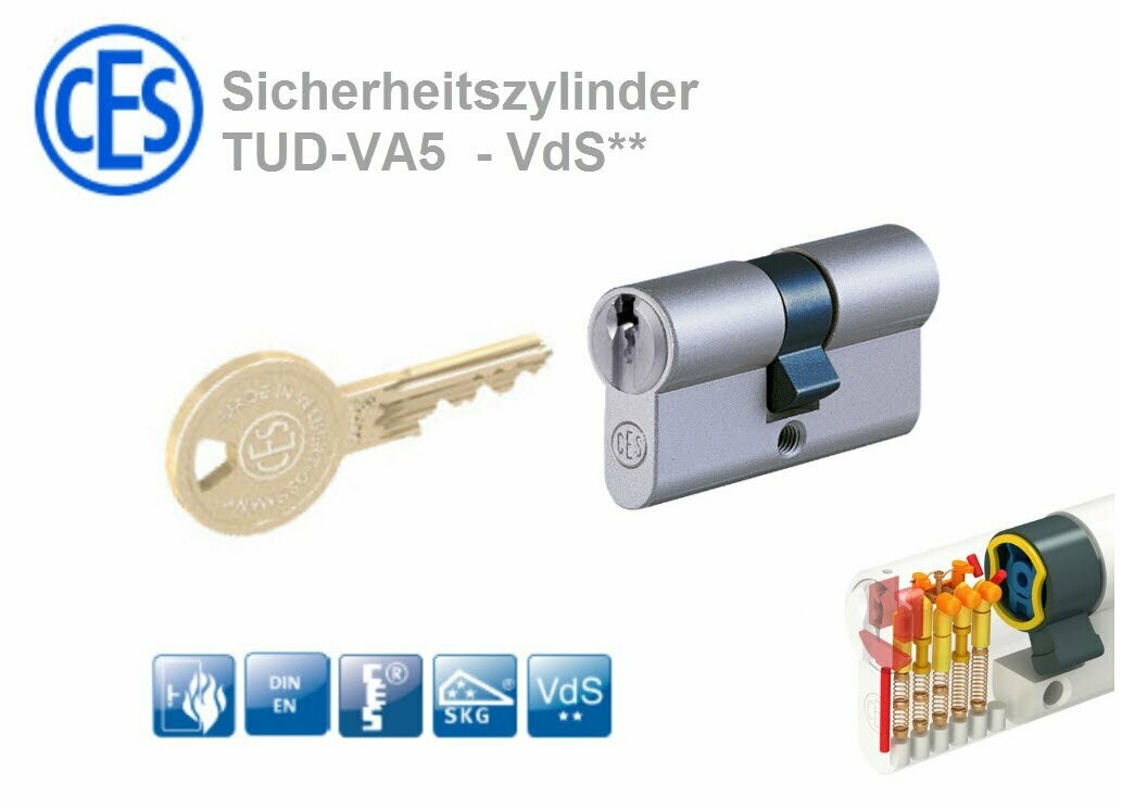 CES Sicherheitszylinder 9710 TUD-VA5 VdS Zylinder mit N+G inkl 5 Schlüssel 