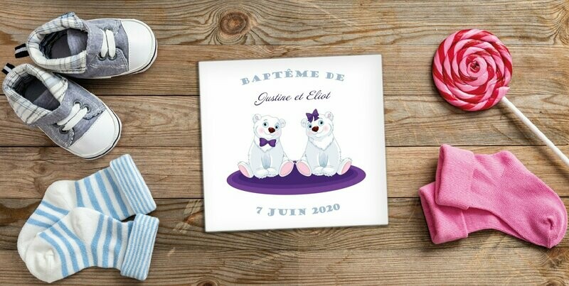 Faire-Part Baptême - Bébé Polaire (Couple fille et garçon)