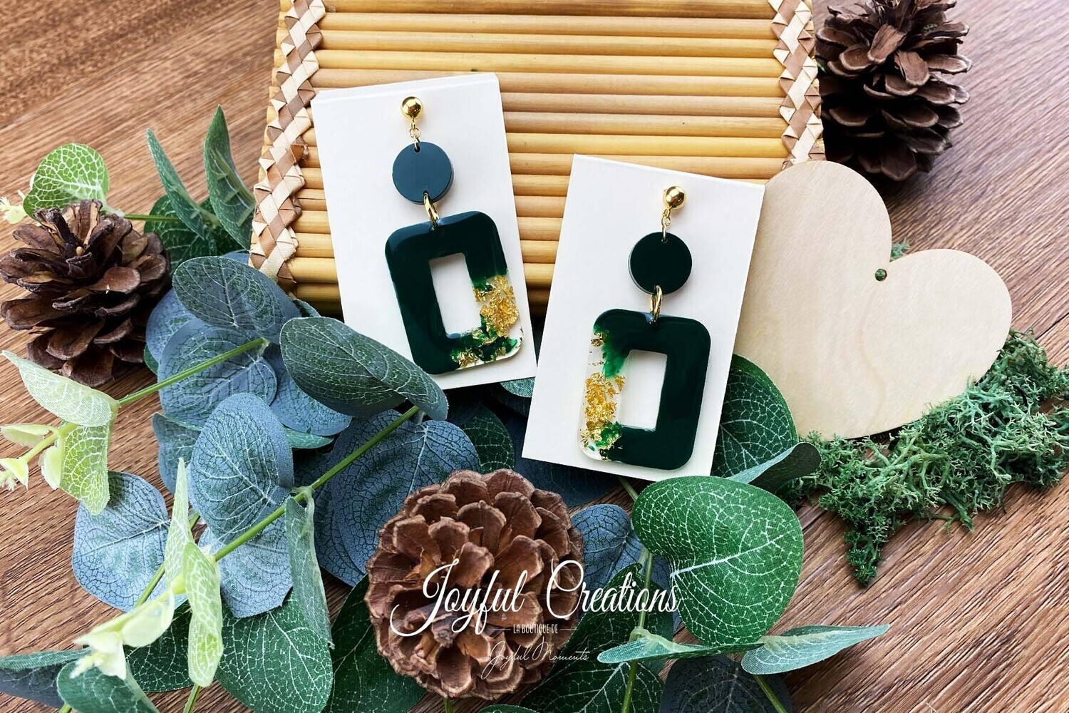 Boucles d'Oreilles -  Alegria (vert forêt et doré)
