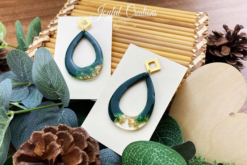 Boucles d'Oreilles -  Fifaliana (vert forêt et doré)