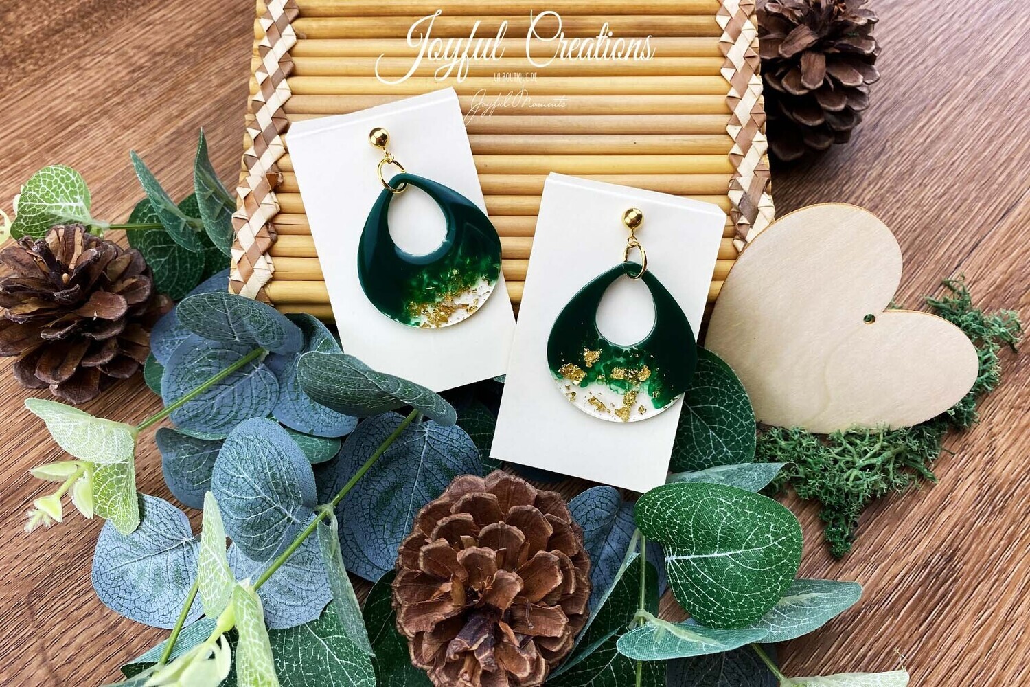 Boucles d'Oreilles - Gioia (vert forêt et doré)