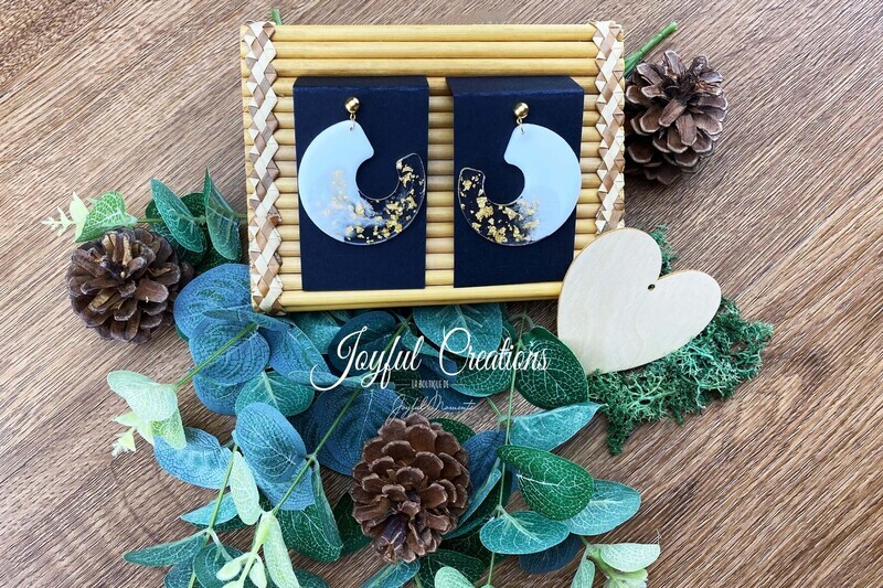 Boucles d'Oreilles - Furaha (blanc et doré)