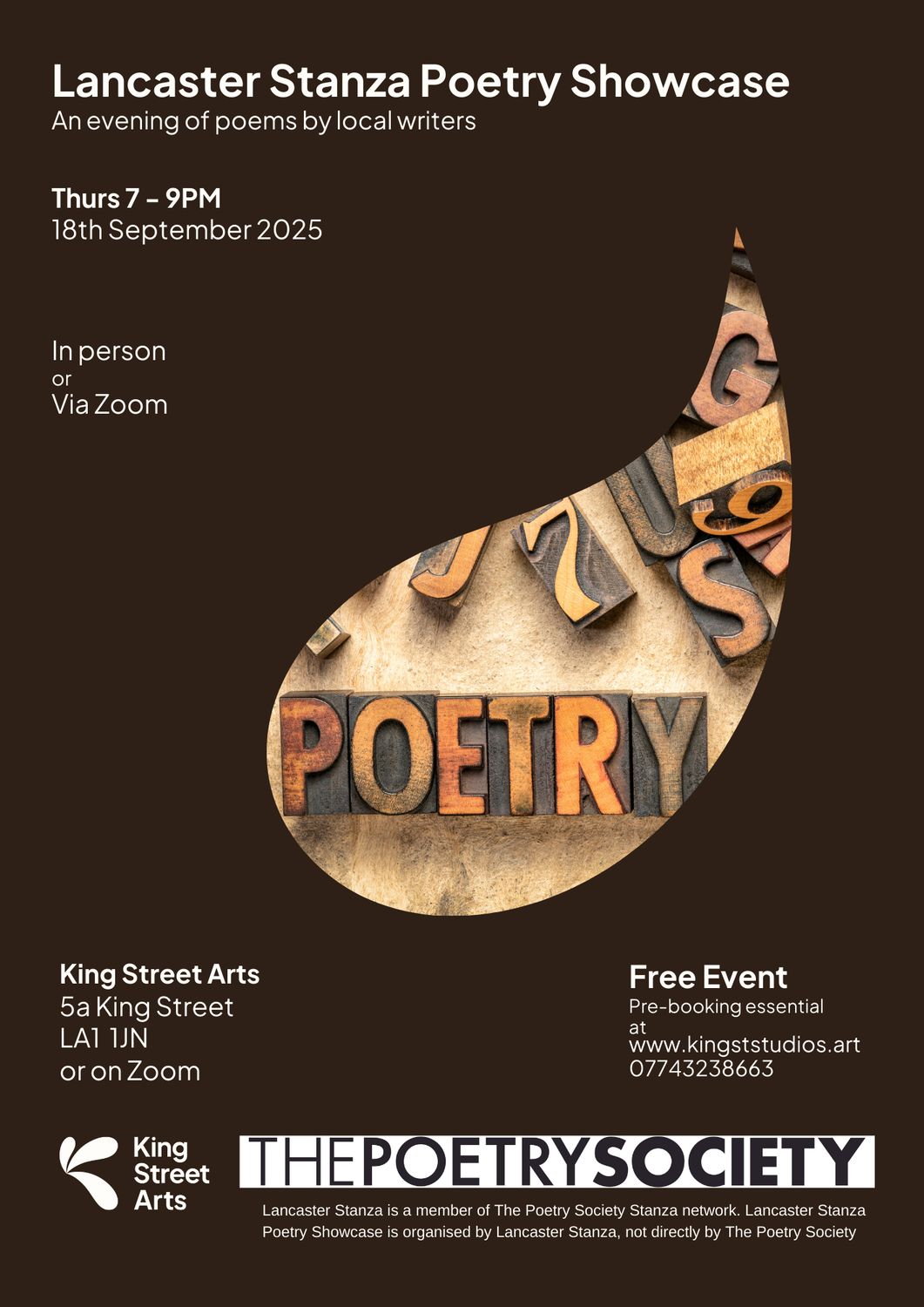 Lancaster Stanza Group Poetry Showcase - In Person Ticket
