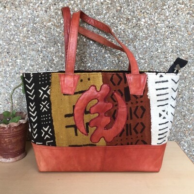 MUDCLOTH WITH LEATHER HANDBAG