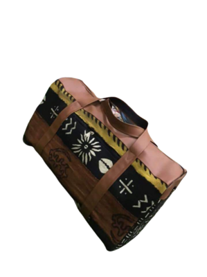 MUDCLOTH WITH LEATHER DUFFLE BAG