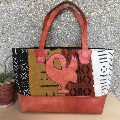 MUDCLOTH WITH LEATHER HANDBAG