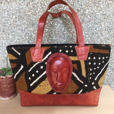 MUDCLOTH WITH LEATHER HANDBAG