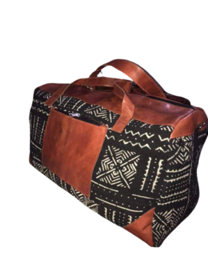 MUDCLOTH WITH LEATHER DUFFLE BAG