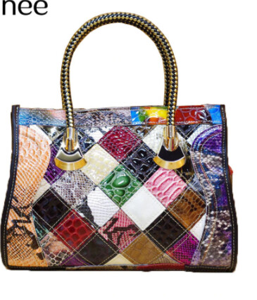 Genuine Leather Patchwork Snakeskin Handbag