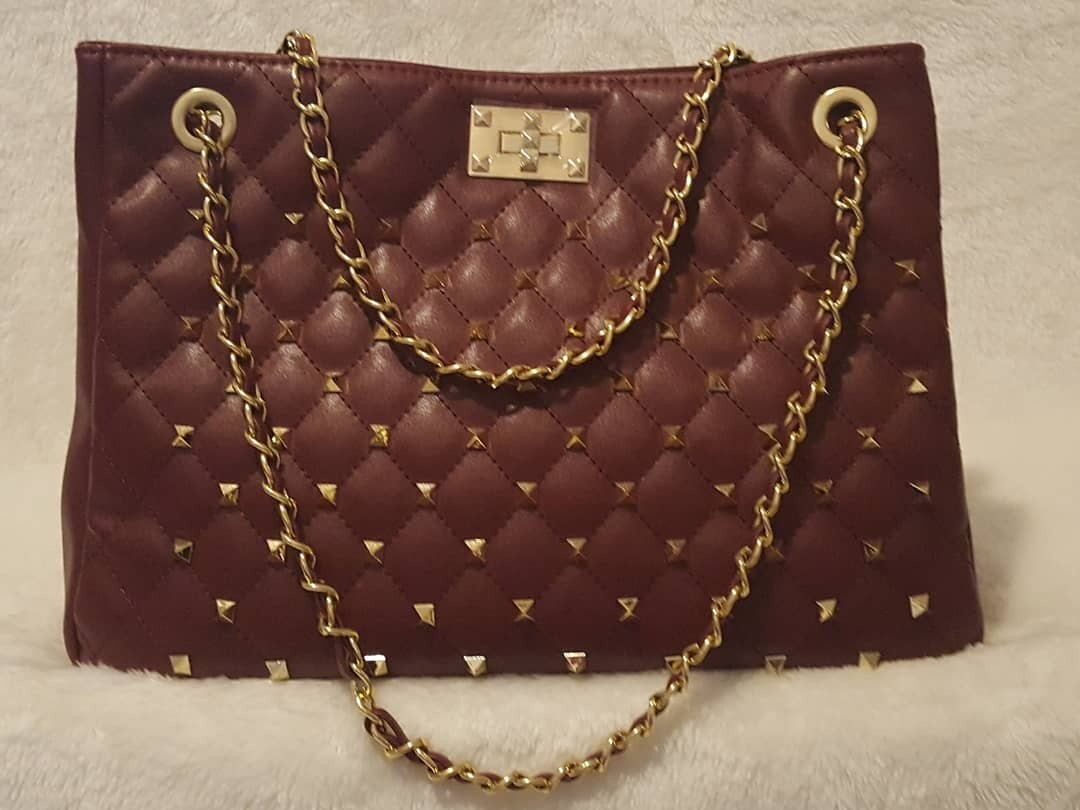 Rivet Chain Quilted Fashion Stitch Sac Pursenality Bag (Cranberry)