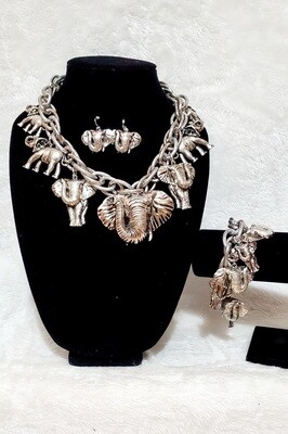 Elephant Silver Necklace Set w/ Bracelet