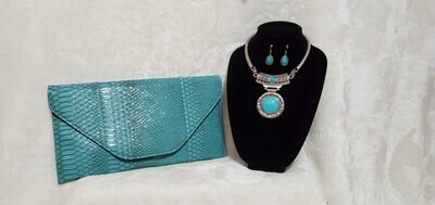 Turquoise Arm/ Wrist Clutch with Necklace/ Earring set