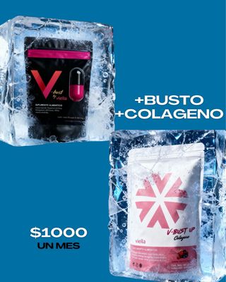 Dúo Colágeno V-Bust Up! + V-bust caps Aumena y da firmeza al busto