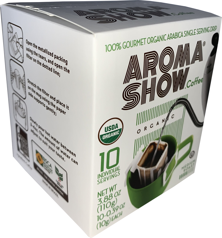 Aroma Show 100% Gourmet Organic Arabica Single serving drip coffee (10 Units)