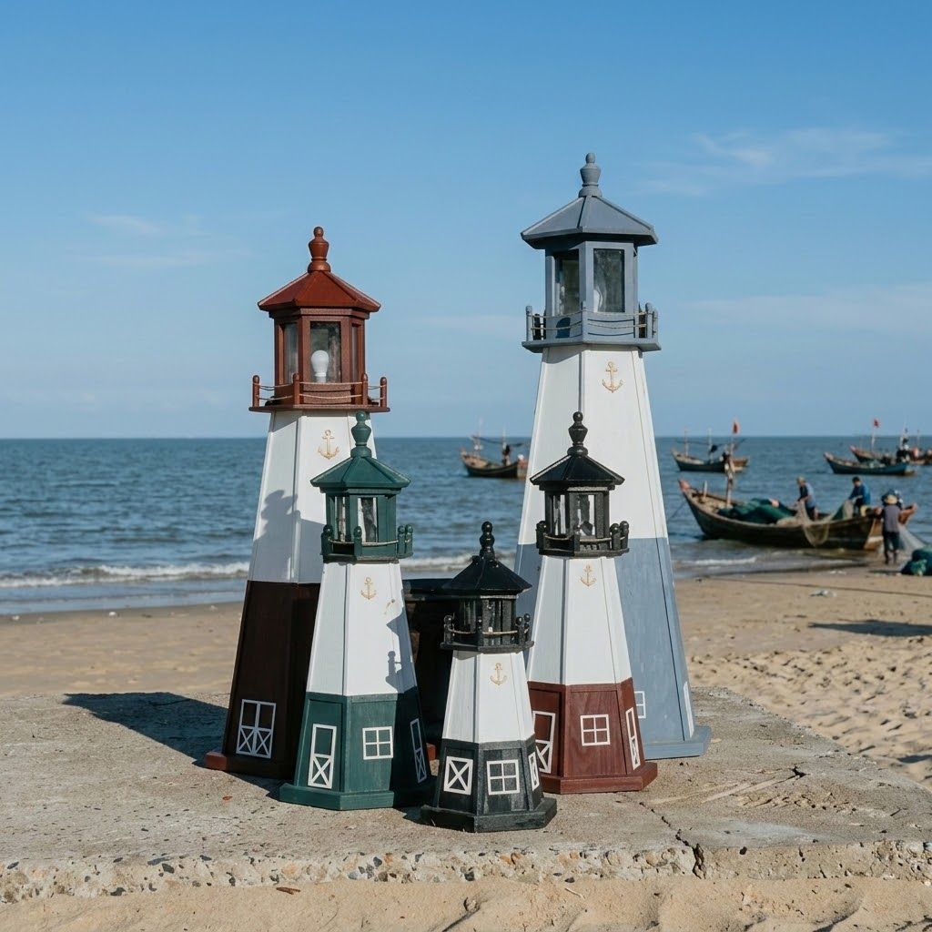 Wooden Vermillion Lawn Lighthouse