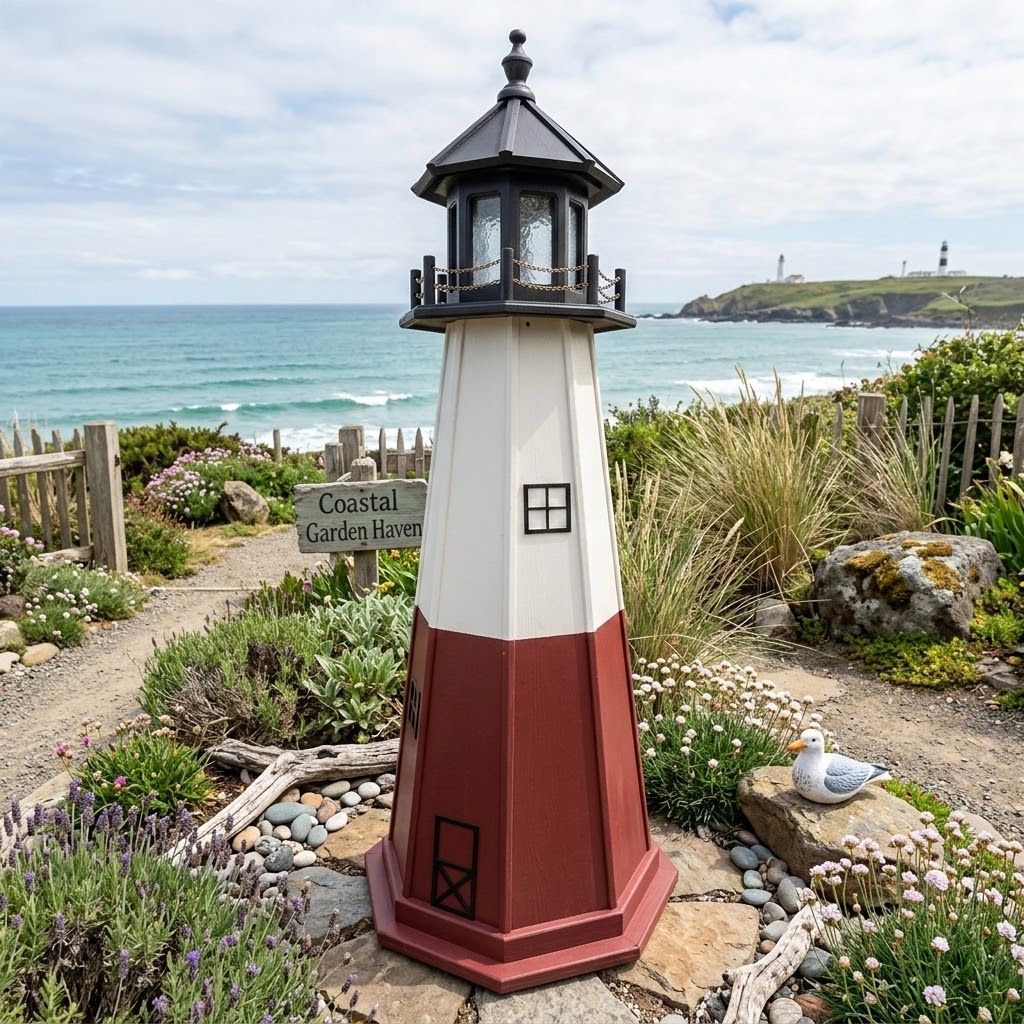 Vermillion Poly Lawn Lighthouse