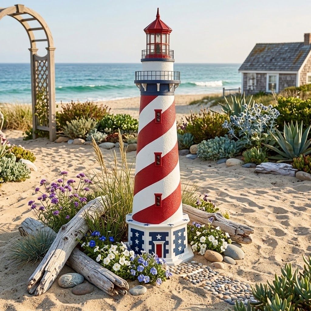 American Deluxe Stucco Lawn Lighthouse - 5 ft.