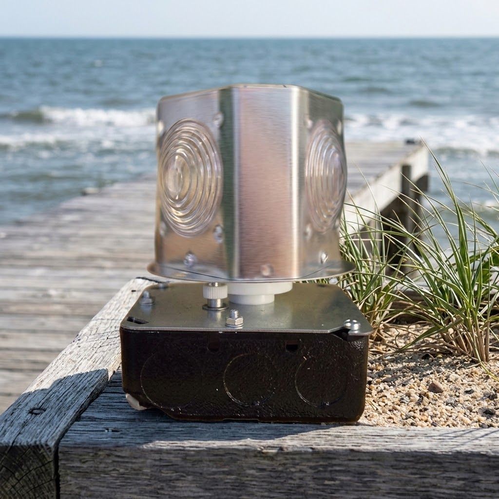 Revolving lighthouse beacon with 3 lenses